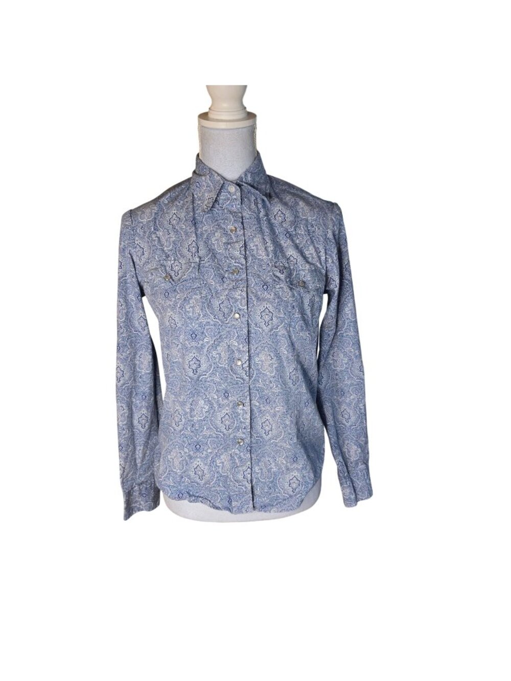 Cedar Rose Blue Paisley Cotton Button Up Shirt Western Boho Cottagecore Sz S